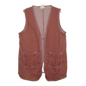 BiBi Braided Trim Open Front Denim Vest with Pockets Size XL Western Boho